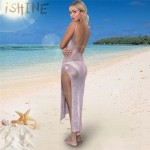 iSHINE stretchable women summer sexy beach dress hollow out casual dresses party evening elegant knitted dress backless vestidos