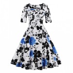 iiiher Brand Retro Vintage Women Dress Rockabilly Party Floral Print Swing Summer Dresses Elegant Tunic Vestidos