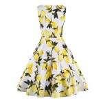 iiiher Lemon Print floral 50 60s Vintage Dresses Audrey Hepburn Sleeveless 2016 Summer Retro Dress Vestidos Robe Womens Clothing