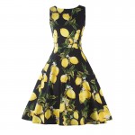 iiiher Lemon Print floral 50 60s Vintage Dresses Audrey Hepburn Sleeveless 2016 Summer Retro Dress Vestidos Robe Womens Clothing