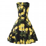 iiiher Lemon Print floral 50 60s Vintage Dresses Audrey Hepburn Sleeveless 2016 Summer Retro Dress Vestidos Robe Womens Clothing