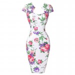 iiiher Women Summer Pencil Dresses 2016 Retro Vintage 50s Rockabilly Dress Sleeveless Work Sexy Floral Office Bodycon Vestidos 