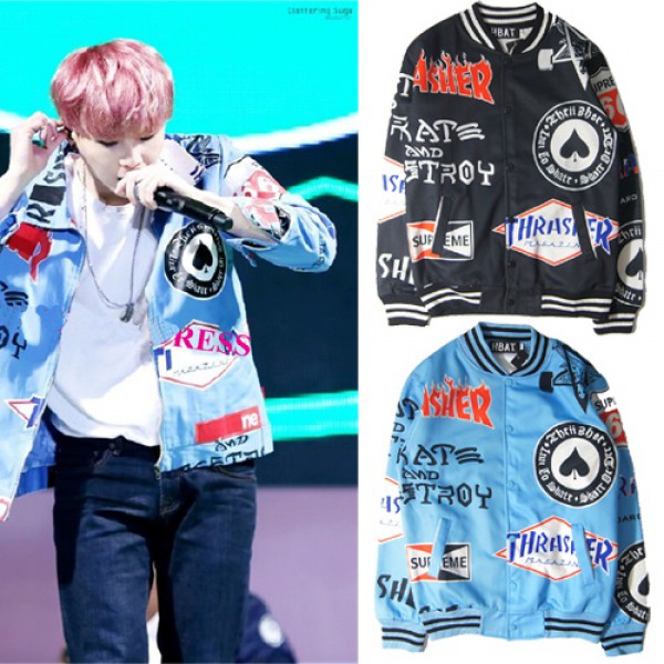kpop 2016 new BTS Bangtan Boys Mood for Love The same paragraph coat Baseball uniform SUGA Bigbang Korean version Hoodies jacket