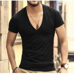 men's brand V neck sexy T-shirt men cotton lycra t-shirts Short Sleeve Tops Tees Men's T-shirt  2016 New Mens Summer designer