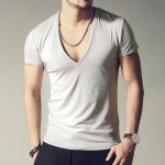 men's brand V neck sexy T-shirt men cotton lycra t-shirts Short Sleeve Tops Tees Men's T-shirt  2016 New Mens Summer designer