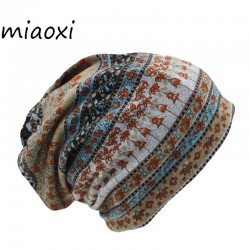 miaoxi New Fashion Vintage Floral Women Warm Beanies Scarf Autumn Solid Comfortable Skullies Hat For Girl Caps Retail 