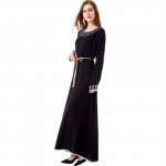 muslim Kaftan Maxi black Long sleeve long Dress moroccan clothing Islamic abaya arab dubai jalabiya autumn Robe women gown 1623