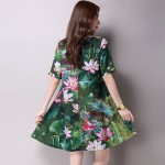 new 2016  fashion plus size women dress cotton elegant slim  short sleeved Retro loose  female printing dress hot sale 931B 25