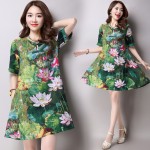 new 2016  fashion plus size women dress cotton elegant slim  short sleeved Retro loose  female printing dress hot sale 931B 25