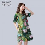 new 2016  fashion plus size women dress cotton elegant slim  short sleeved Retro loose  female printing dress hot sale 931B 25