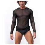 new High quality transparent gauze long sleeve T-shirt men's sexy tights Undershirt  Sexy Tops Undershirt