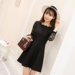 new arrival 2016  hot sale fashion women tops Korean autumn and winter  lace pure color long sleeve female casual dress 1150A 30