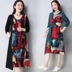 new fashion cotton linen vintage print  women casual loose autumn dress vestidos femininos party 2018 dresses
