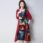 new fashion cotton linen vintage print  women casual loose autumn dress vestidos femininos party 2018 dresses