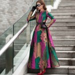 new fashion printed maxi dress women long sleeve autumn winter clothing full length pretty party slim flowers o neck dresses