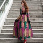 new fashion printed maxi dress women long sleeve autumn winter clothing full length pretty party slim flowers o neck dresses