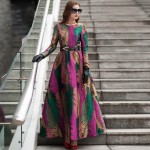 new fashion printed maxi dress women long sleeve autumn winter clothing full length pretty party slim flowers o neck dresses