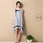 new fashion summer style cotton linen plus size vintage print women casual long loose dress vestido femininos party 2017 dresses