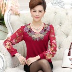 new high quality fashion women t-shirt Chiffon long sleeve shirt chiffon mother clothing lady Floral pullover top