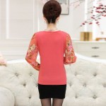 new high quality fashion women t-shirt Chiffon long sleeve shirt chiffon mother clothing lady Floral pullover top