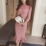 new sexy fashion women autumn spring elegant slim all-match Trumpet Mermaid knitted long-sleeve one piece dress female clothing