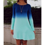 new spring dress women dresses long sleeve plus size dress fading color blue dresses woman Sakura clothing