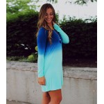 new spring dress women dresses long sleeve plus size dress fading color blue dresses woman Sakura clothing
