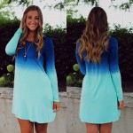 new spring dress women dresses long sleeve plus size dress fading color blue dresses woman Sakura clothing