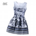 new women printed flower dress sleeveless knee length one piece dress casual slim bodycon korea college vintage dress