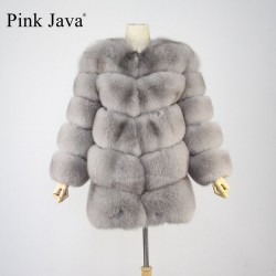 pink java QC8066  high quality women  real fox fur coat wihter warm thick fox fur jacket genuine fur  short coat long sleeves