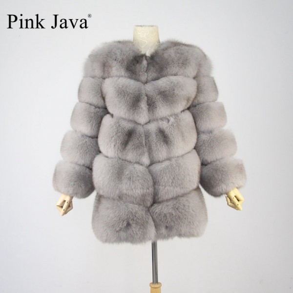 pink java QC8066  high quality women  real fox fur coat wihter warm thick fox fur jacket genuine fur  short coat long sleeves