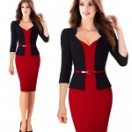 plus size Fake two-piece Womens Office dress New work dresses 2016 women fashion Elegant patchwork Business bodycon Sashes dress