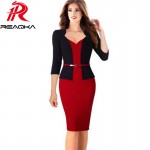 plus size Fake two-piece Womens Office dress New work dresses 2016 women fashion Elegant patchwork Business bodycon Sashes dress