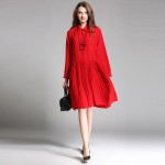 plus size pleated dress xxxxl women turn down colar long sleeve loose oversize dresses red black  spring autumn 1910LY