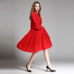 plus size pleated dress xxxxl women turn down colar long sleeve loose oversize dresses red black  spring autumn 1910LY