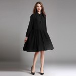 plus size pleated dress xxxxl women turn down colar long sleeve loose oversize dresses red black  spring autumn 1910LY