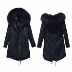 pure black Mrs fur Mr collar long style sexy parka, women winter warm parka male style coat wholesale