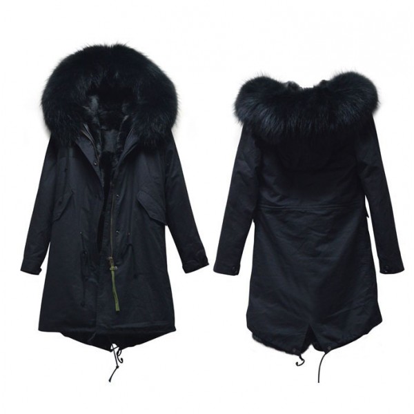 pure black Mrs fur Mr collar long style sexy parka, women winter warm parka male style coat wholesale