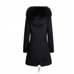 pure black Mrs fur Mr collar long style sexy parka, women winter warm parka male style coat wholesale