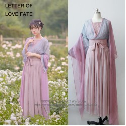 "Letter of Love Fate" 3Pcs Set Women's Chinese Style Vintage Daily Dress Fairy Kei Hanfu Long Dress Long Sleeve Spring