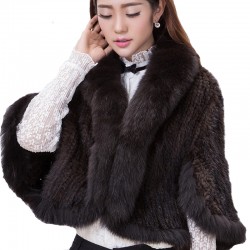 real fur poncho knitted mink jackets mink fur coat china natural Fox fur collar  coat  fur coat  winter gift for a woman