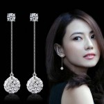 silver plated Super flash Shambhala Rhinestone tassel earrings long section of female fashion jewelry simple eardrop 65MM