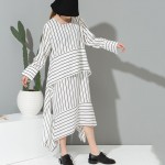 [soonoyur] 2017 new sping round neck long sleeve white striped loose dress for women fashion tide all-match  Y07400