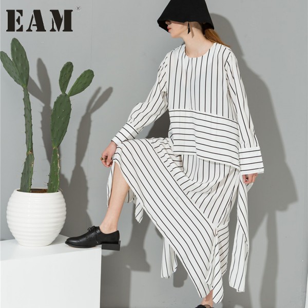 [soonoyur] 2017 new sping round neck long sleeve white striped loose dress for women fashion tide all-match  Y07400