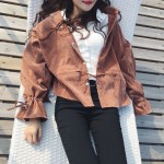 [soonyour] 2017 Spring Fashion  New Pattern Lapel Long Sleeve High Waist Pull Rope Corduroy Thin Section Loose Coat women AL2765