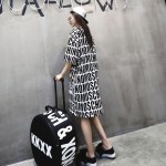 [soonyour] 2017 Women New Arrivals plus size Round neck short sleeve letter prints Long stitching cartoon T-shirt dress 1057A1