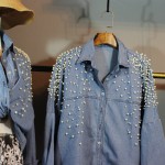 [soonyour] 2017 spring new loose long sleeved three-dimensional pearl bead short denim shirt jacket women fashion tide 1018A