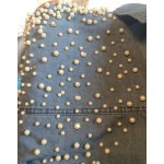 [soonyour] 2017 spring new loose long sleeved three-dimensional pearl bead short denim shirt jacket women fashion tide 1018A