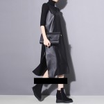 [soonyour] 2017 spring summer New fashion casual solid color Temperament Goddess Vent PU Camisole Dress woman 247B