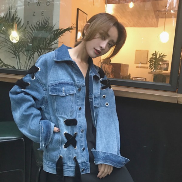 [soonyour] Spring Autumn Long Sleeve Women's Denim Jacket And Coat Korea Style Cowboy Bandage Jackets For Women S01105